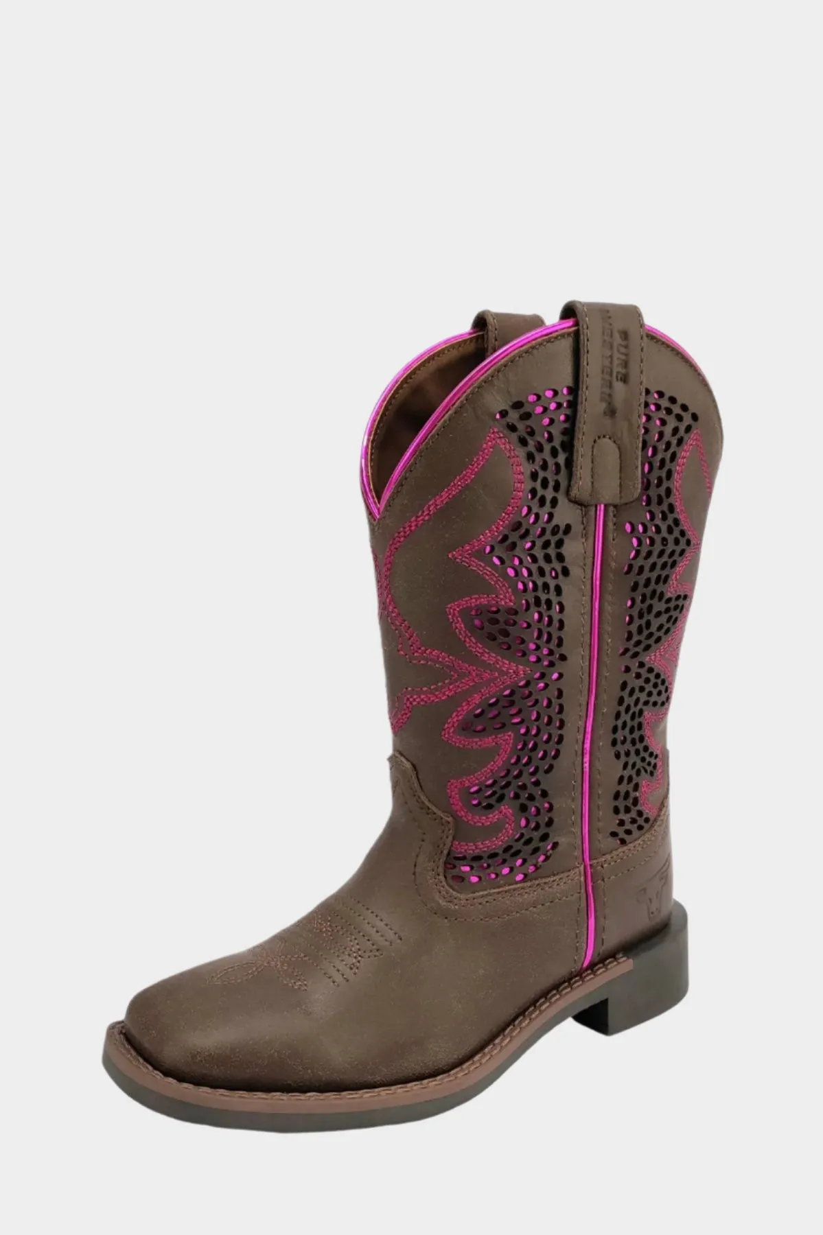 Pure Western Children’s Abby Boot - DARK BROWN/FUCHSIA