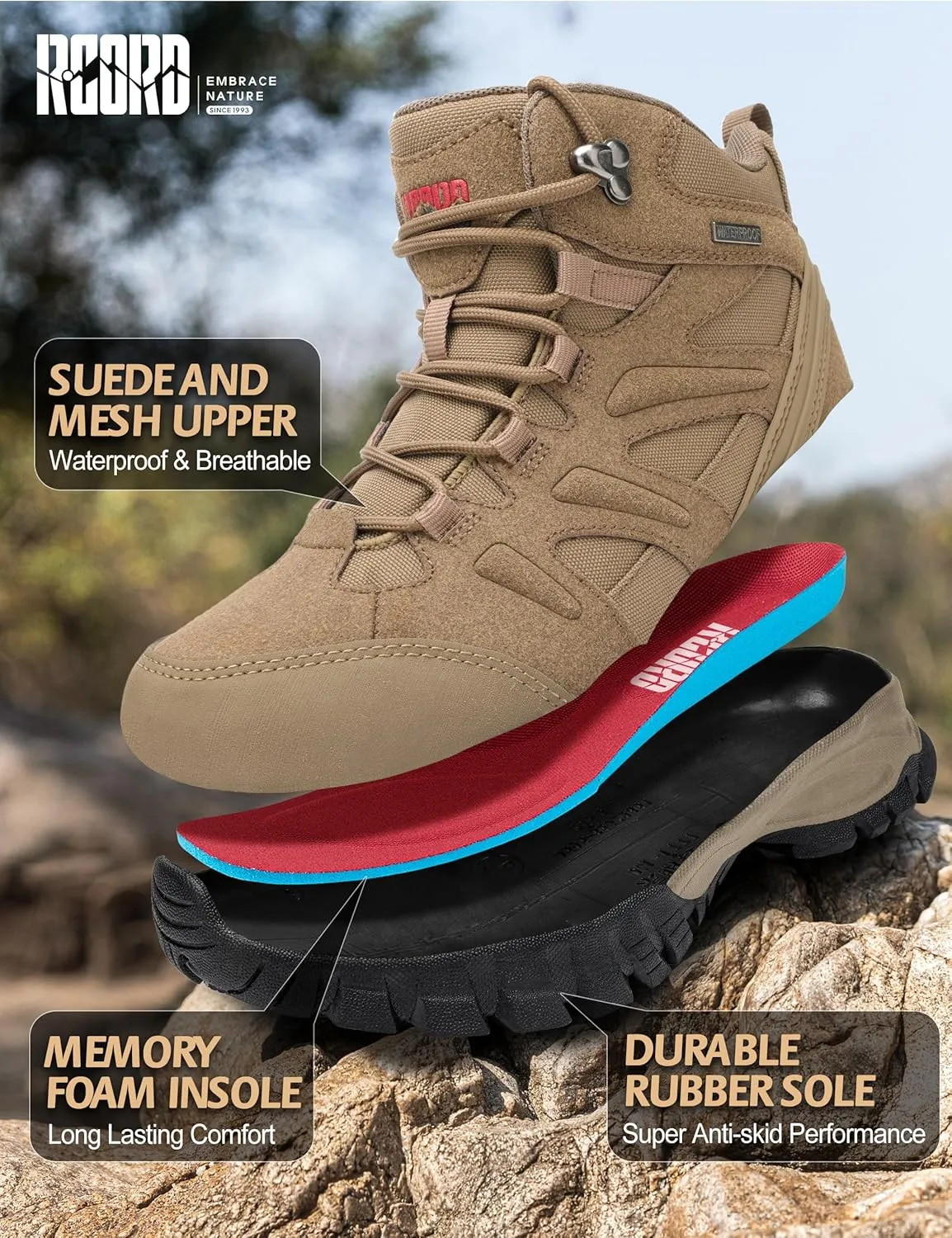 R CORD Hiking Boots Women Waterproof Womens Hiking Boots Ankle Support Hiking Boots for Women Durable Hiking Boot for Outdoors Womens Mountaineering Boots