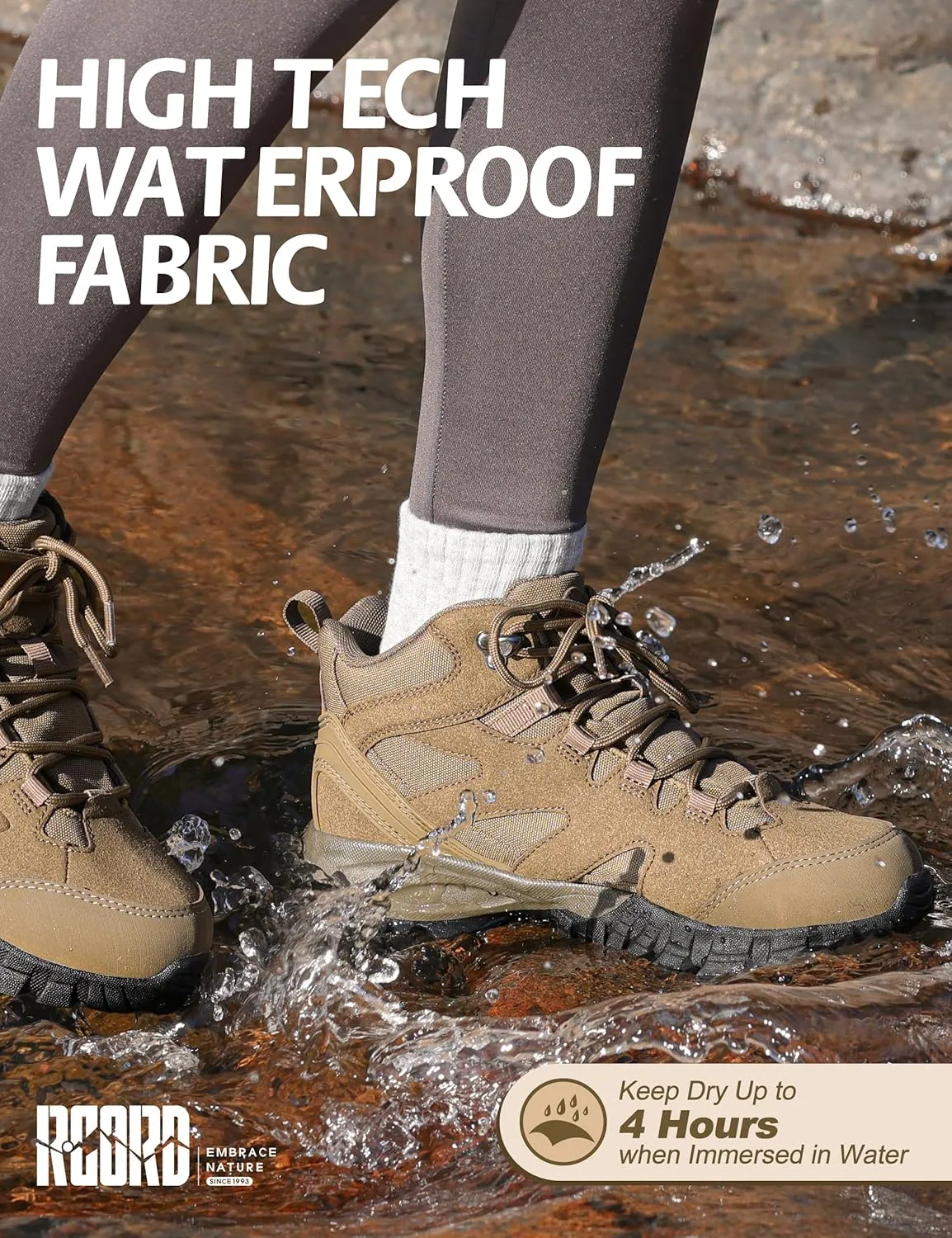 R CORD Hiking Boots Women Waterproof Womens Hiking Boots Ankle Support Hiking Boots for Women Durable Hiking Boot for Outdoors Womens Mountaineering Boots