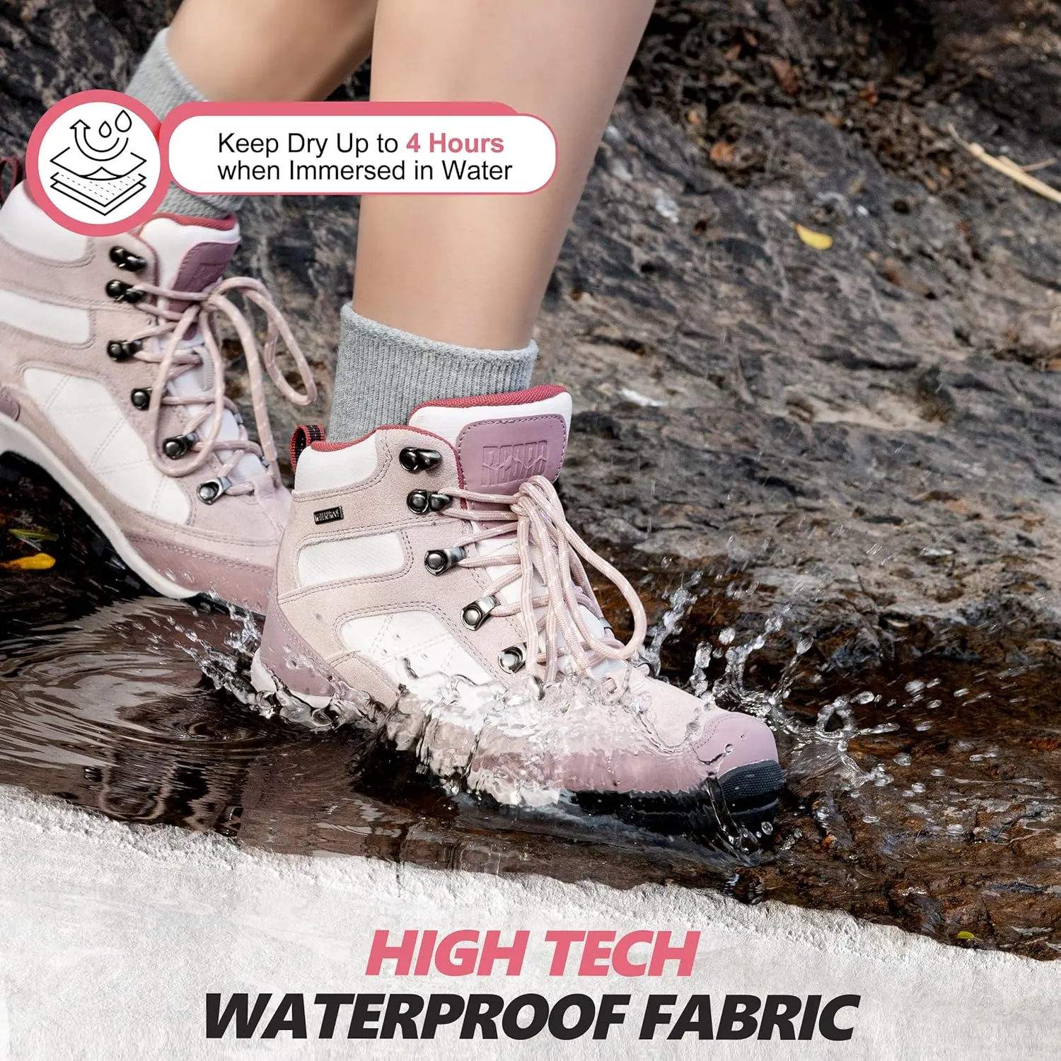R CORD Womens Hiking Boots Breathable Hiking Boots Womens Waterproof Ankle Support Athletic Outdoor Non-slip Durable Hiking Boot for Outdoors