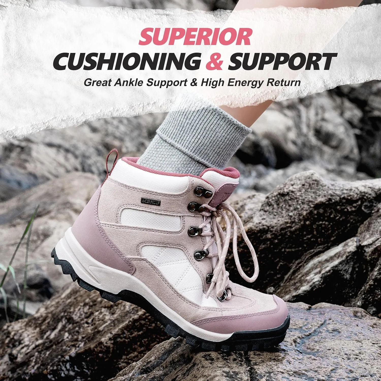 R CORD Womens Hiking Boots Breathable Hiking Boots Womens Waterproof Ankle Support Athletic Outdoor Non-slip Durable Hiking Boot for Outdoors