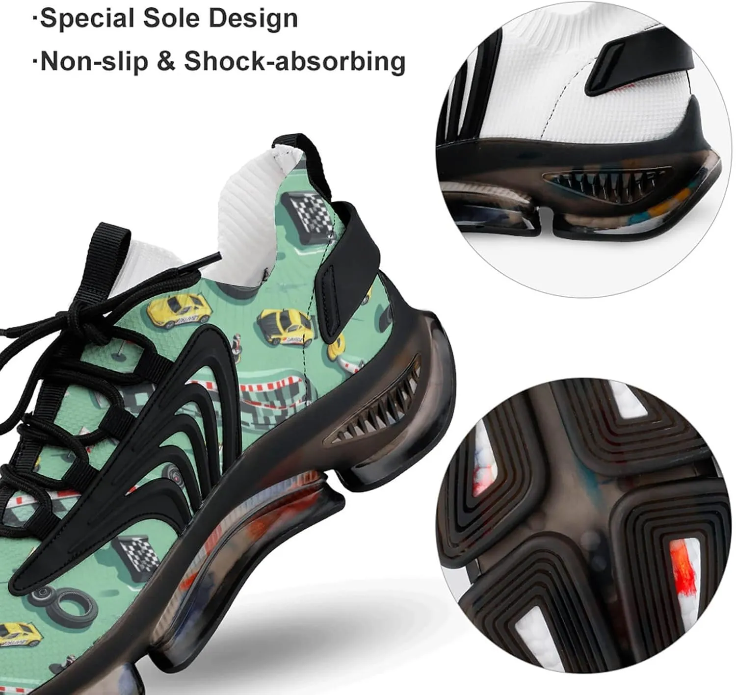 Race Car Pattern Women's Sneakers Novelty Lightweight Running Shoe Tennis Shoes