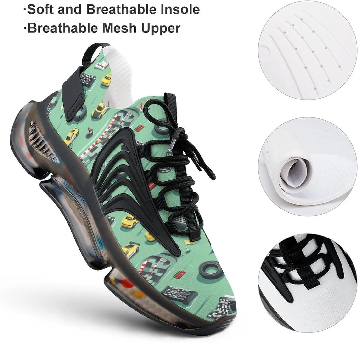 Race Car Pattern Women's Sneakers Novelty Lightweight Running Shoe Tennis Shoes