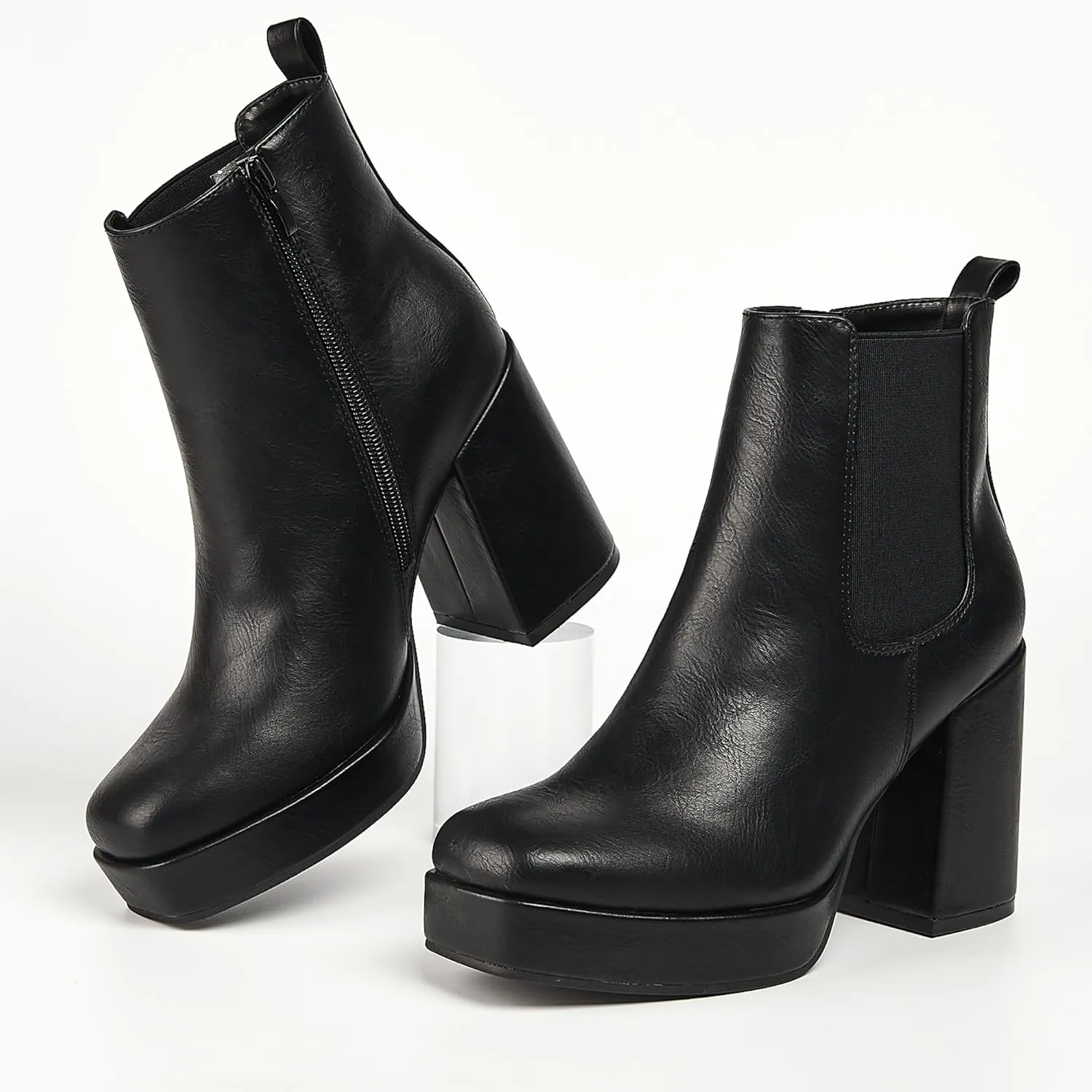 RAFY-02 Women's Chelsea Boots, Leather, Chunky Heel,Block Heel,Comfortable