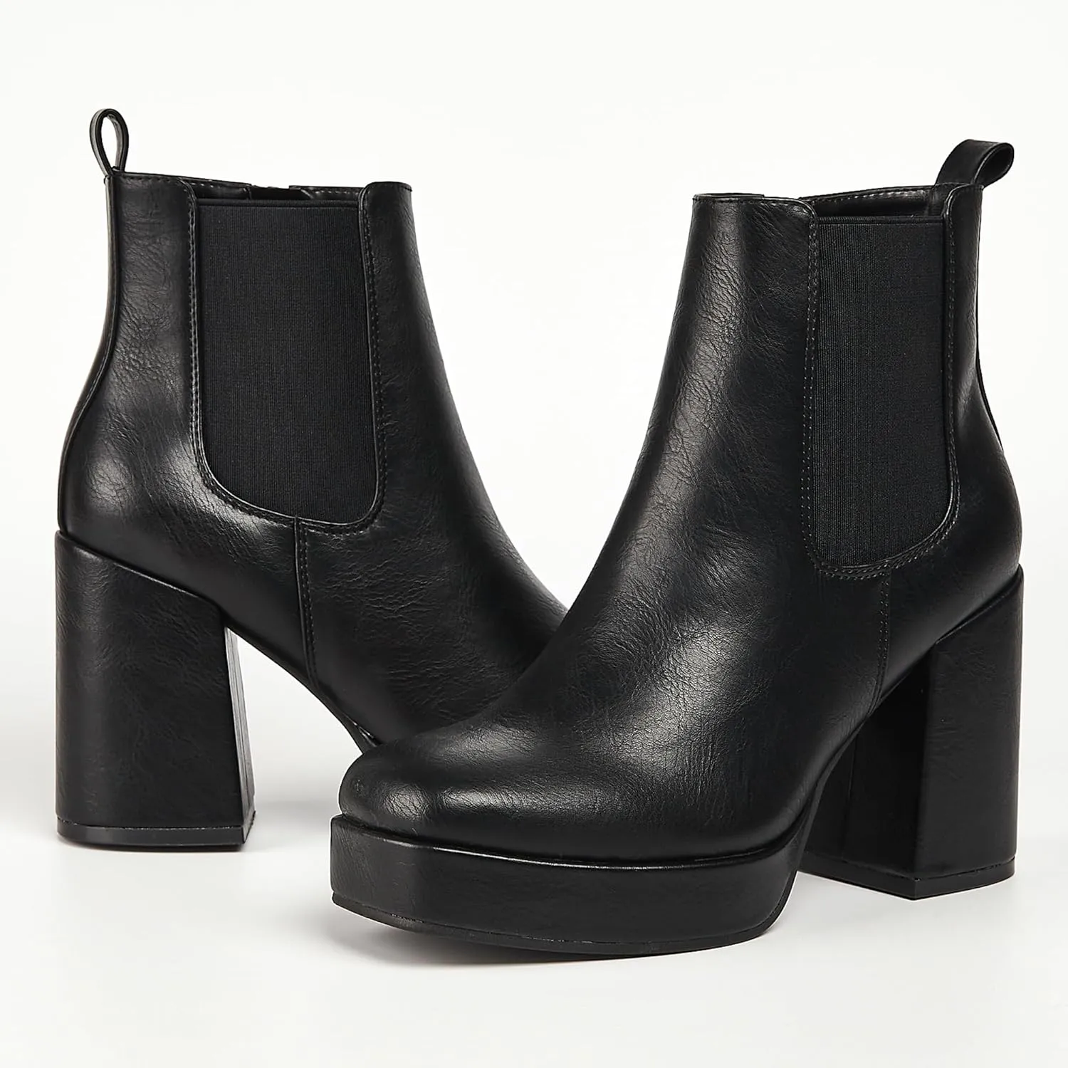 RAFY-02 Women's Chelsea Boots, Leather, Chunky Heel,Block Heel,Comfortable