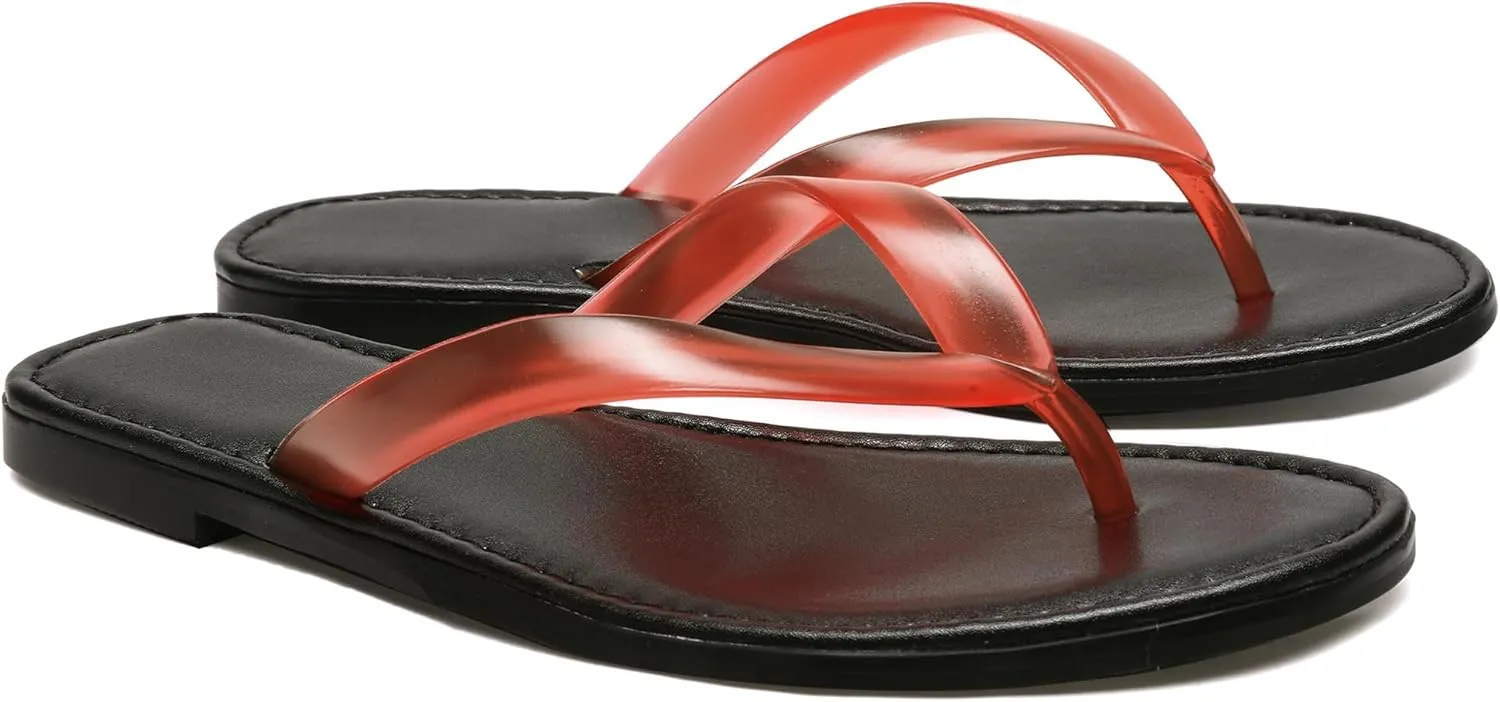 Red Jelly Beach Flip Flop for Women Flat Sandals Jelly Comfortable Round Toe Peep Slides Shoes