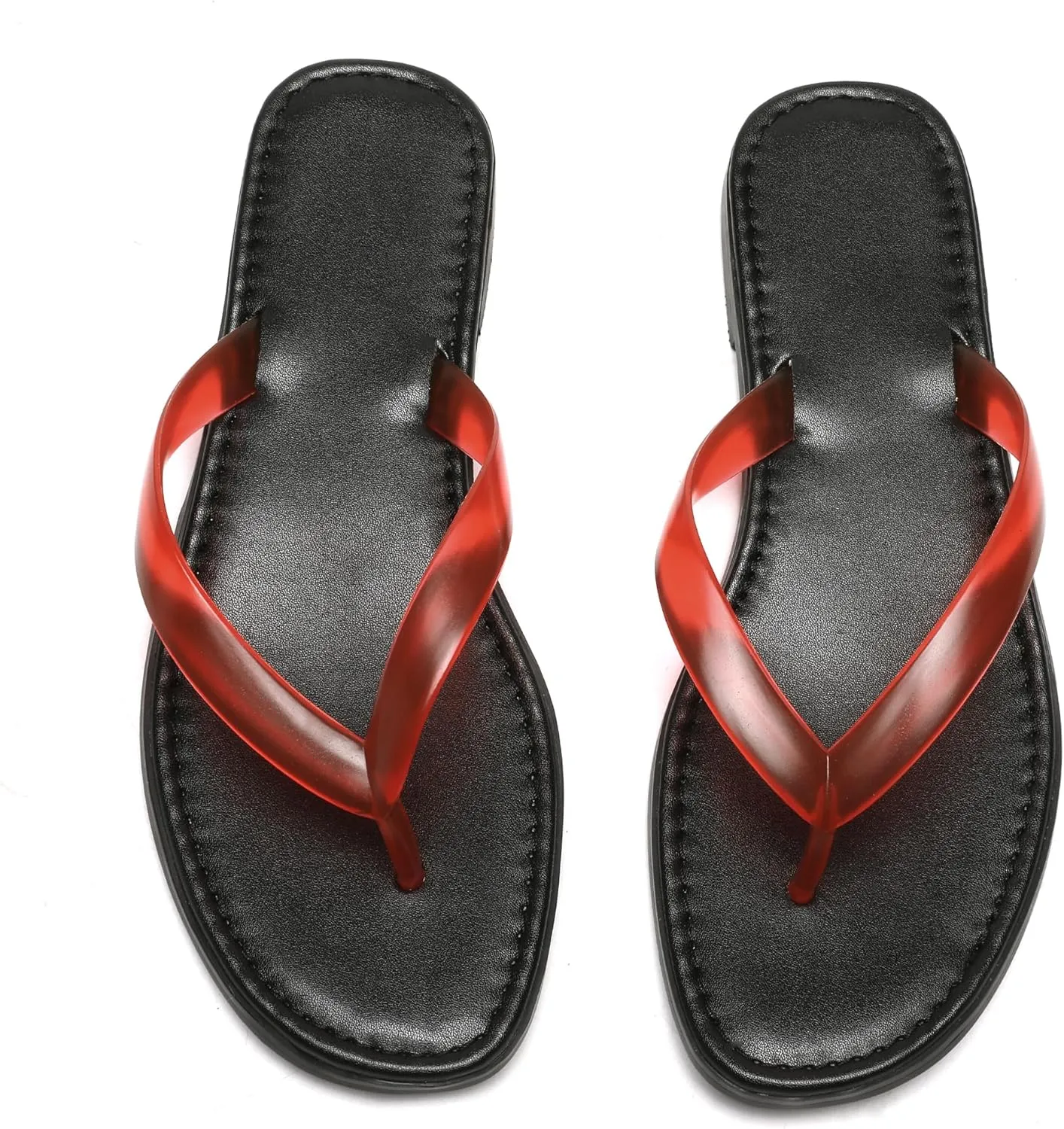 Red Jelly Beach Flip Flop for Women Flat Sandals Jelly Comfortable Round Toe Peep Slides Shoes