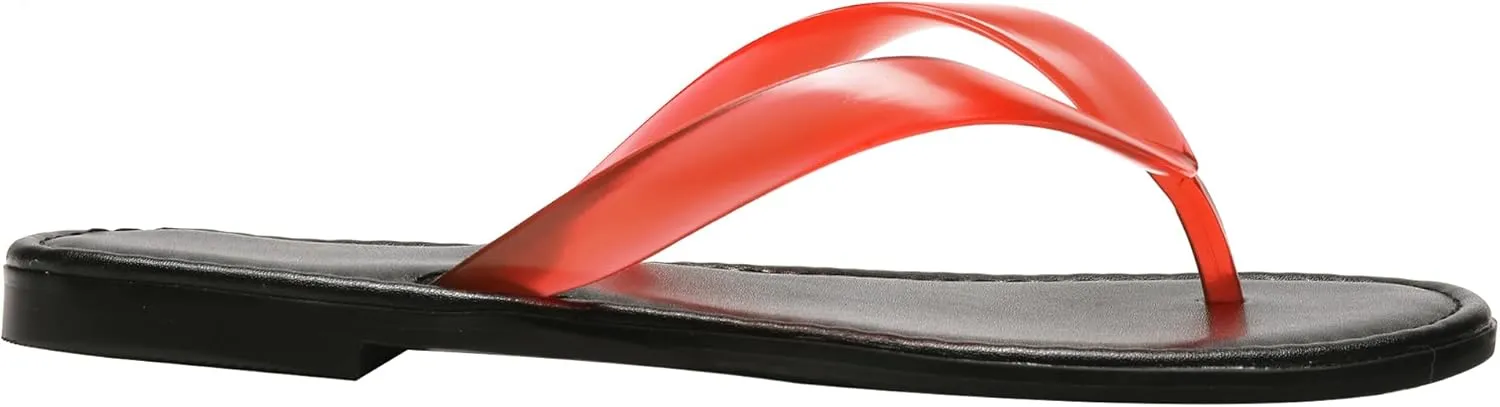 Red Jelly Beach Flip Flop for Women Flat Sandals Jelly Comfortable Round Toe Peep Slides Shoes