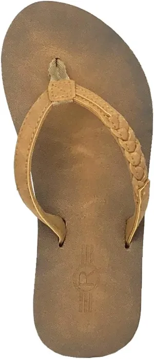 REDVOLUTION Girls Classic Braided Accented Beach Sandals Casual Flip Flop Surfer Girl