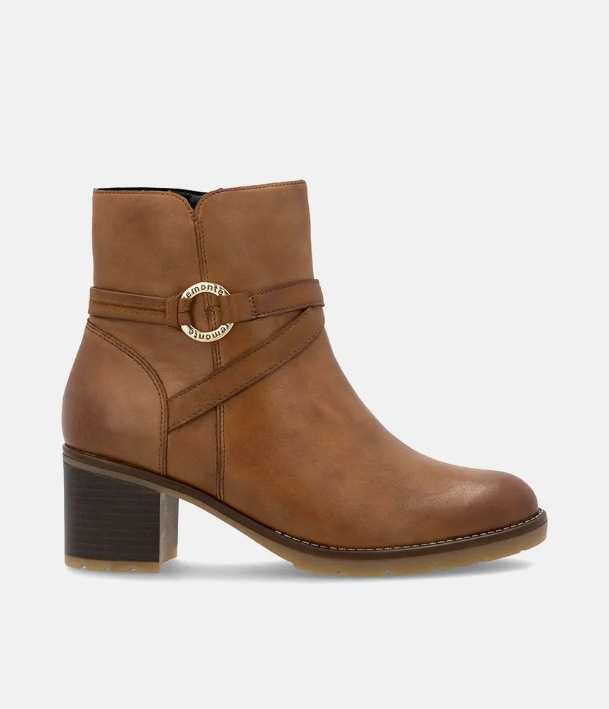 Remonte Chic Brown Block Heel Ankle Boots
