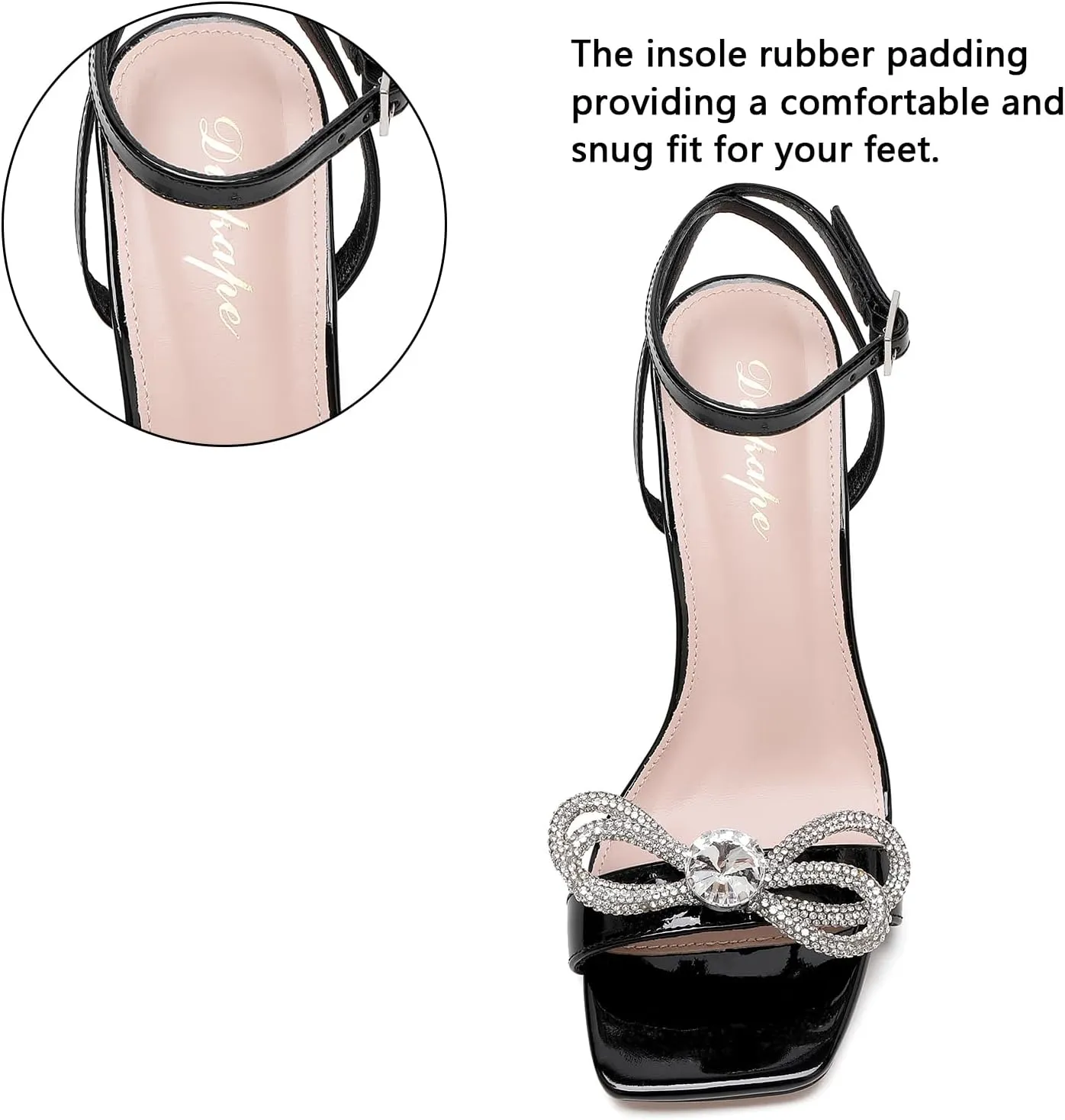 Rhinestone Heels for Women - Sparkling Bow Sandals Slingback Square Toe Chunky Block Heels for Party Wedding