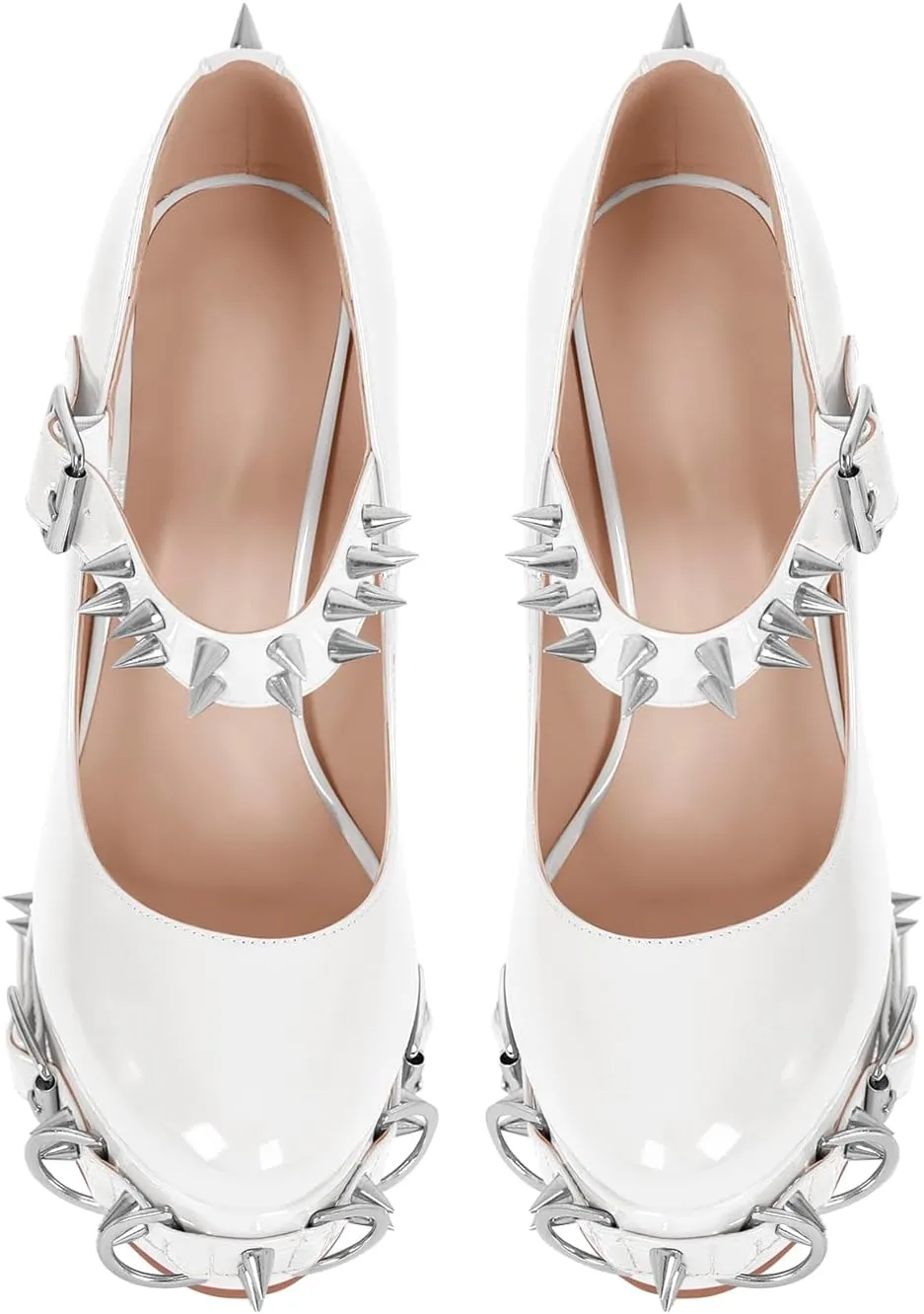 richealnini Women's Mary Jane Platform Pumps with Rivets Sexy Adjustable Ankle Buckle Up Block Heels
