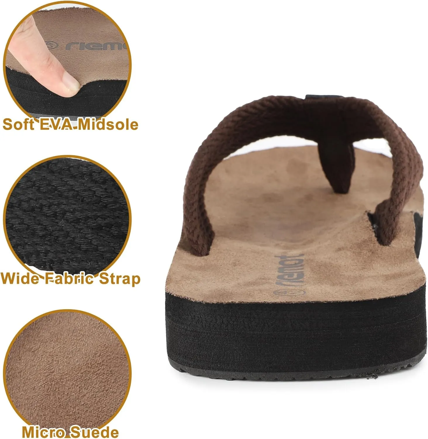 riemot Mens Flip-Flops Arch Support Classical Thongs Sandals Summer Suede 3 Point Beach Flip Flop Comfort Cushioned Slippers for Swimming Pool Home Travel US9/14