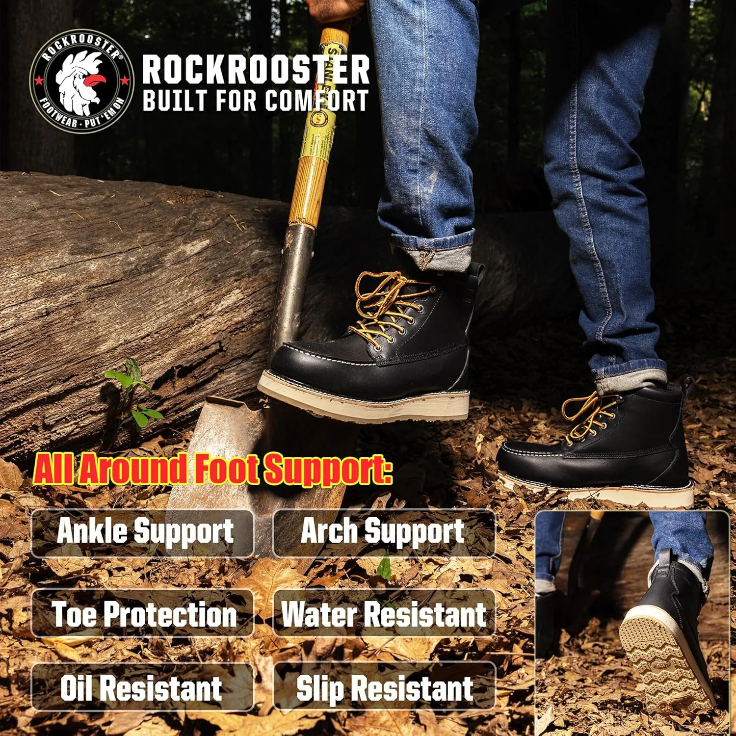 ROCKROOSTER Steel Toe Wedge Work Boots for Men with Moc Toe, 6 inch Durable Comfortable Work Boot(VAP2301)
