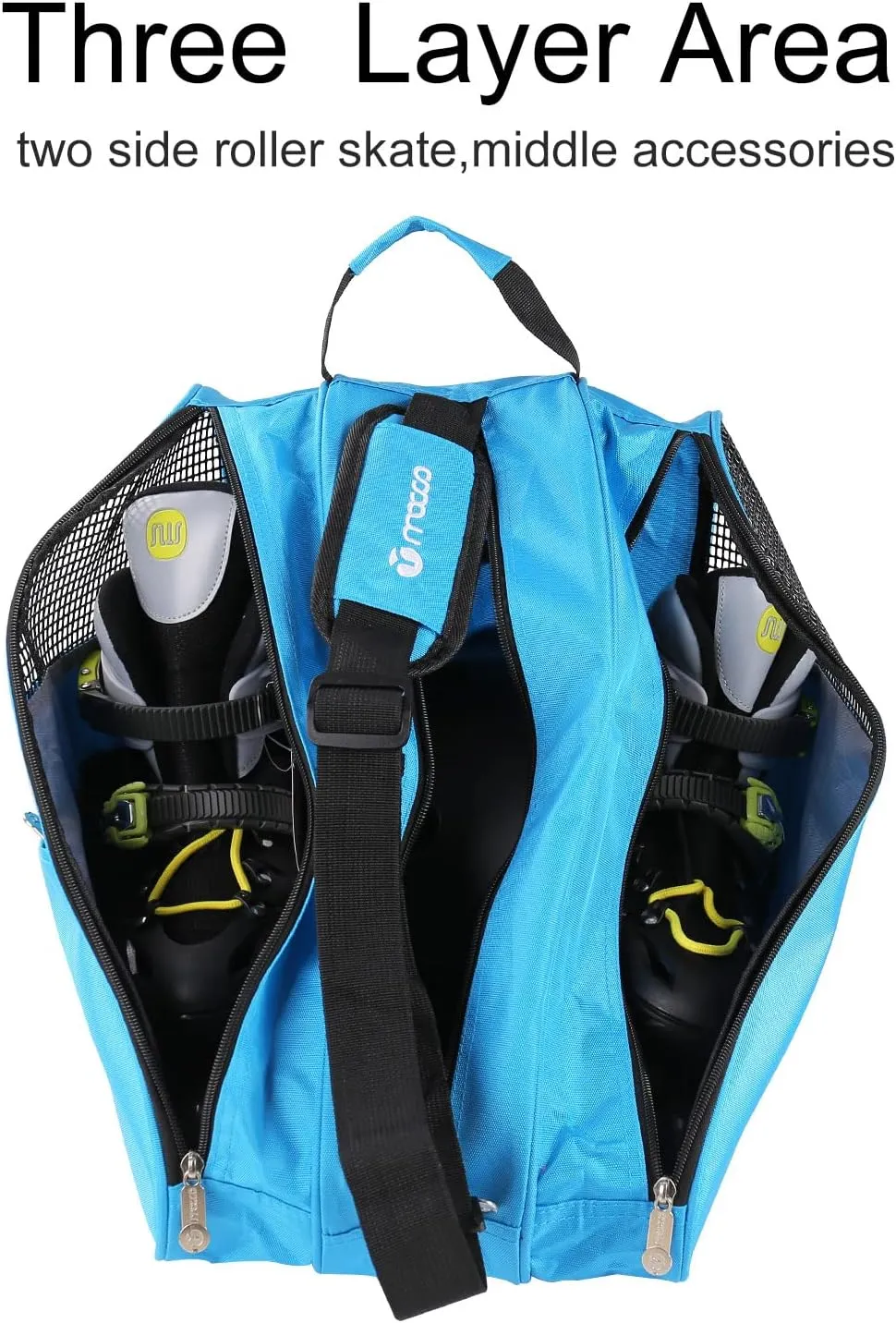 Roller Skate Bag, 3 Layer, Breathable Ice Skate Bag with Adjustable Shoulder Strap, Zipper Pocket