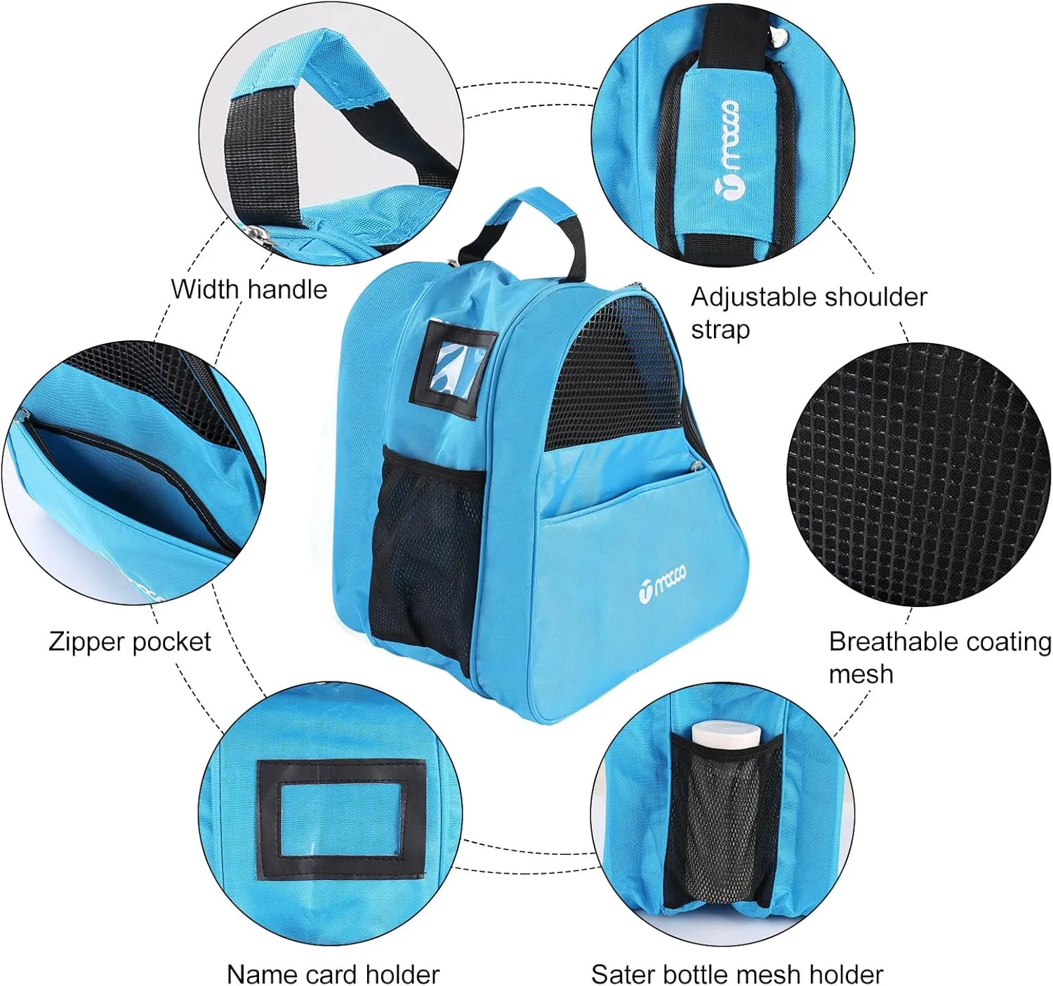 Roller Skate Bag, 3 Layer, Breathable Ice Skate Bag with Adjustable Shoulder Strap, Zipper Pocket
