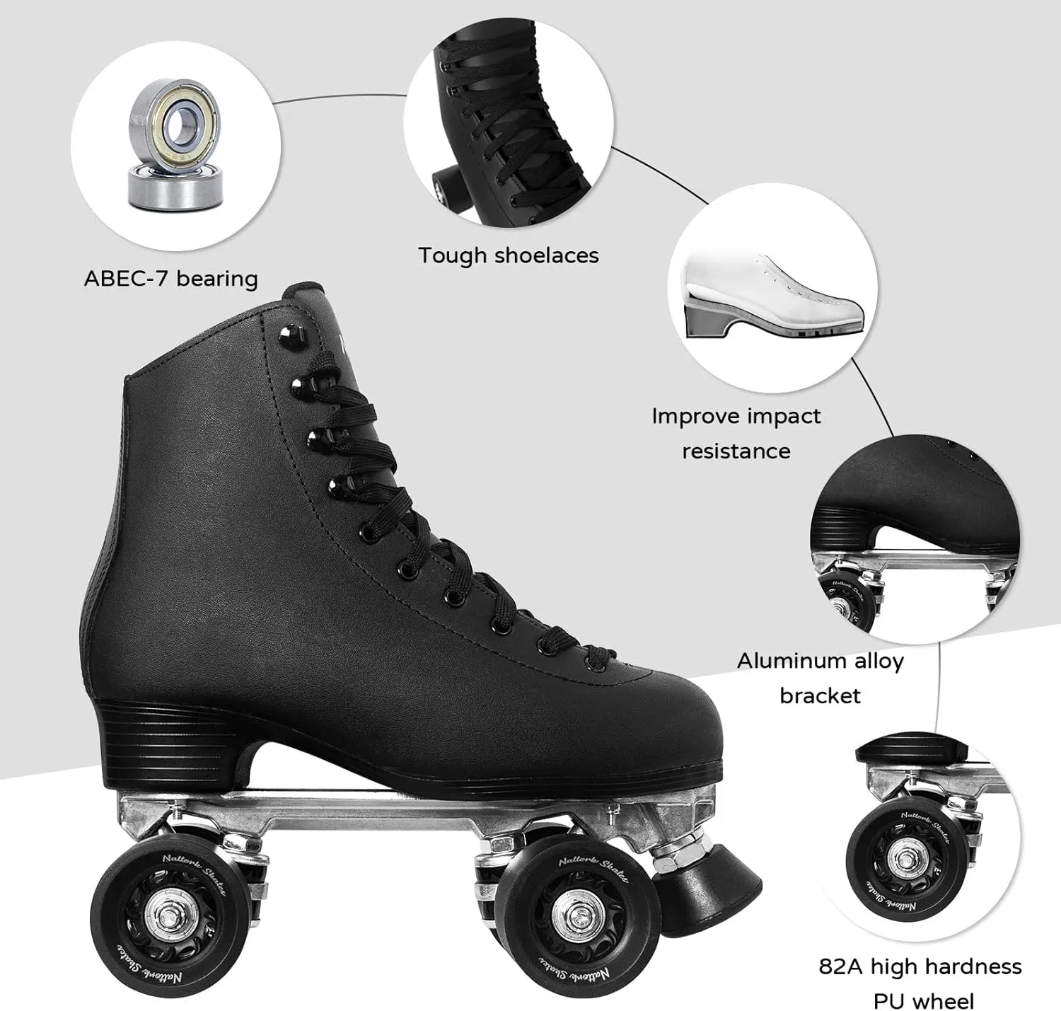 Roller Skates for Women with PU Leather High-top Double Row Rollerskates, Unisex-Adult Indoor Outdoor Derby Skate with Adjustable Fast Braking for Beginner
