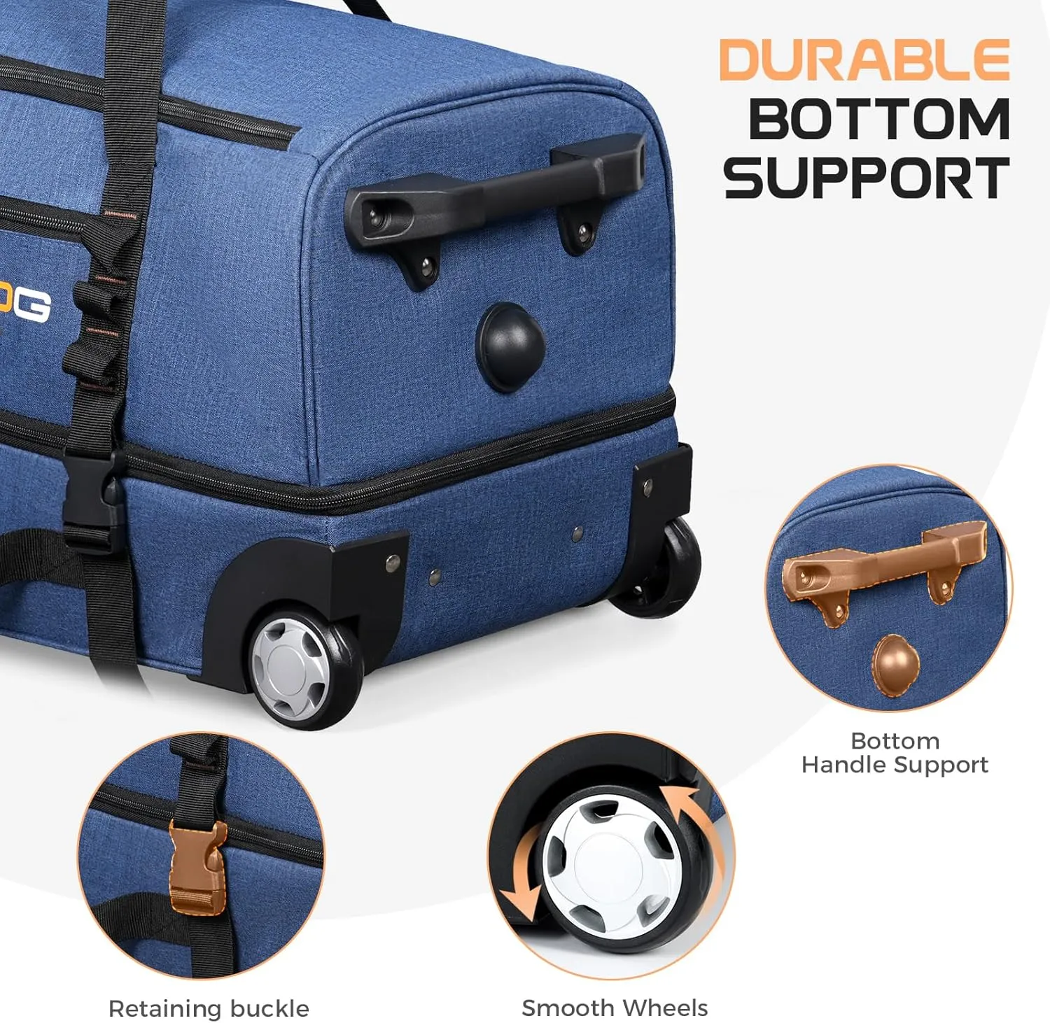 Rolling Duffle Bag With Wheels - 60L Large Wheeled Travel Duffel Bag with Shoe Compartment Water Resistant Duffle Bag for Traveling GYM Overnight Trip Weekender