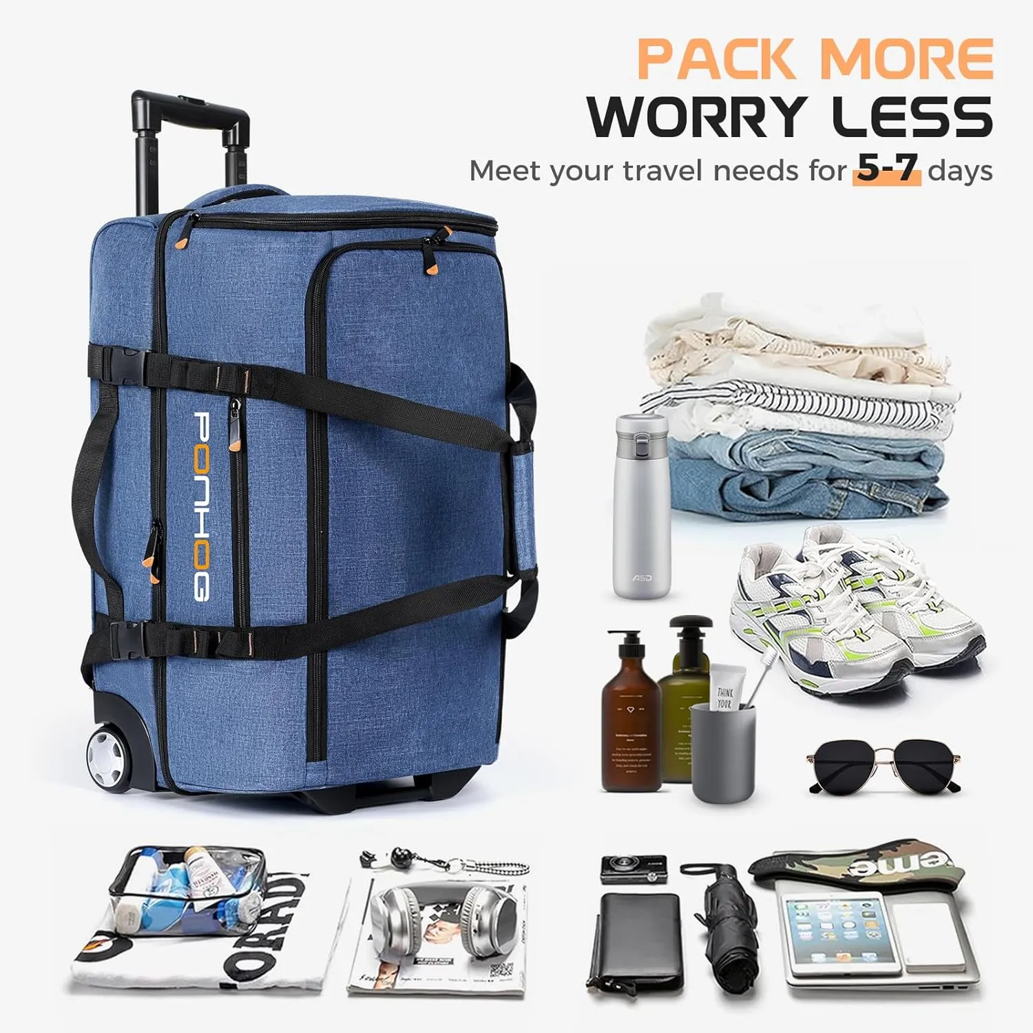 Rolling Duffle Bag With Wheels - 60L Large Wheeled Travel Duffel Bag with Shoe Compartment Water Resistant Duffle Bag for Traveling GYM Overnight Trip Weekender
