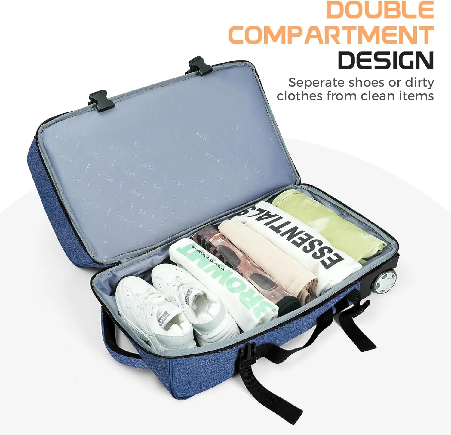 Rolling Duffle Bag With Wheels - 60L Large Wheeled Travel Duffel Bag with Shoe Compartment Water Resistant Duffle Bag for Traveling GYM Overnight Trip Weekender