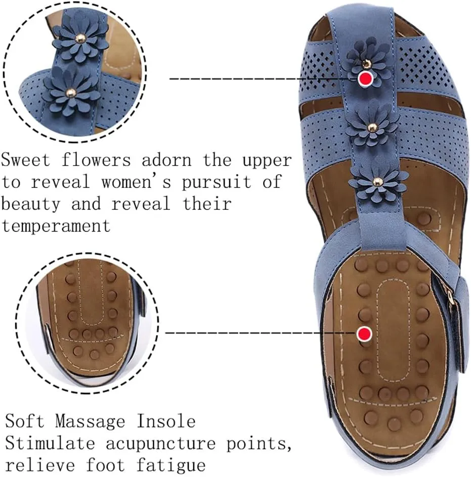 Ruiatoo Wedge Sandals for Women Closed Toe Comfortable with Massage Function Outdoor Platform Sandals