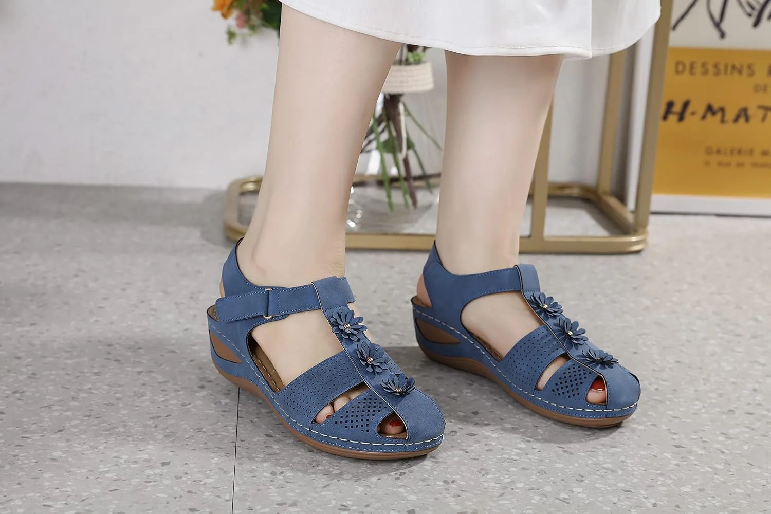Ruiatoo Wedge Sandals for Women Closed Toe Comfortable with Massage Function Outdoor Platform Sandals