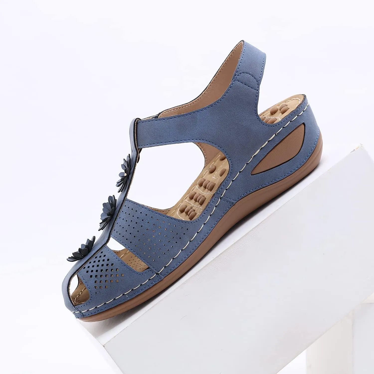 Ruiatoo Wedge Sandals for Women Closed Toe Comfortable with Massage Function Outdoor Platform Sandals