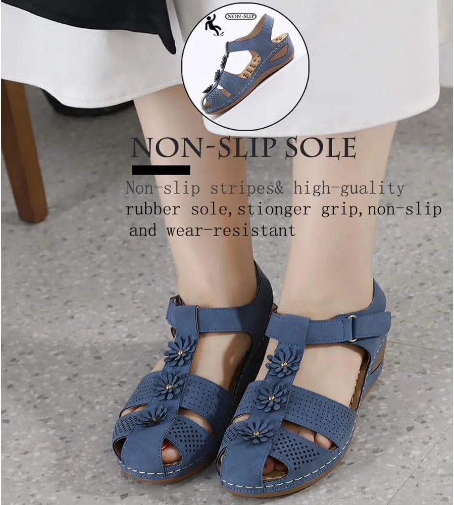 Ruiatoo Wedge Sandals for Women Closed Toe Comfortable with Massage Function Outdoor Platform Sandals