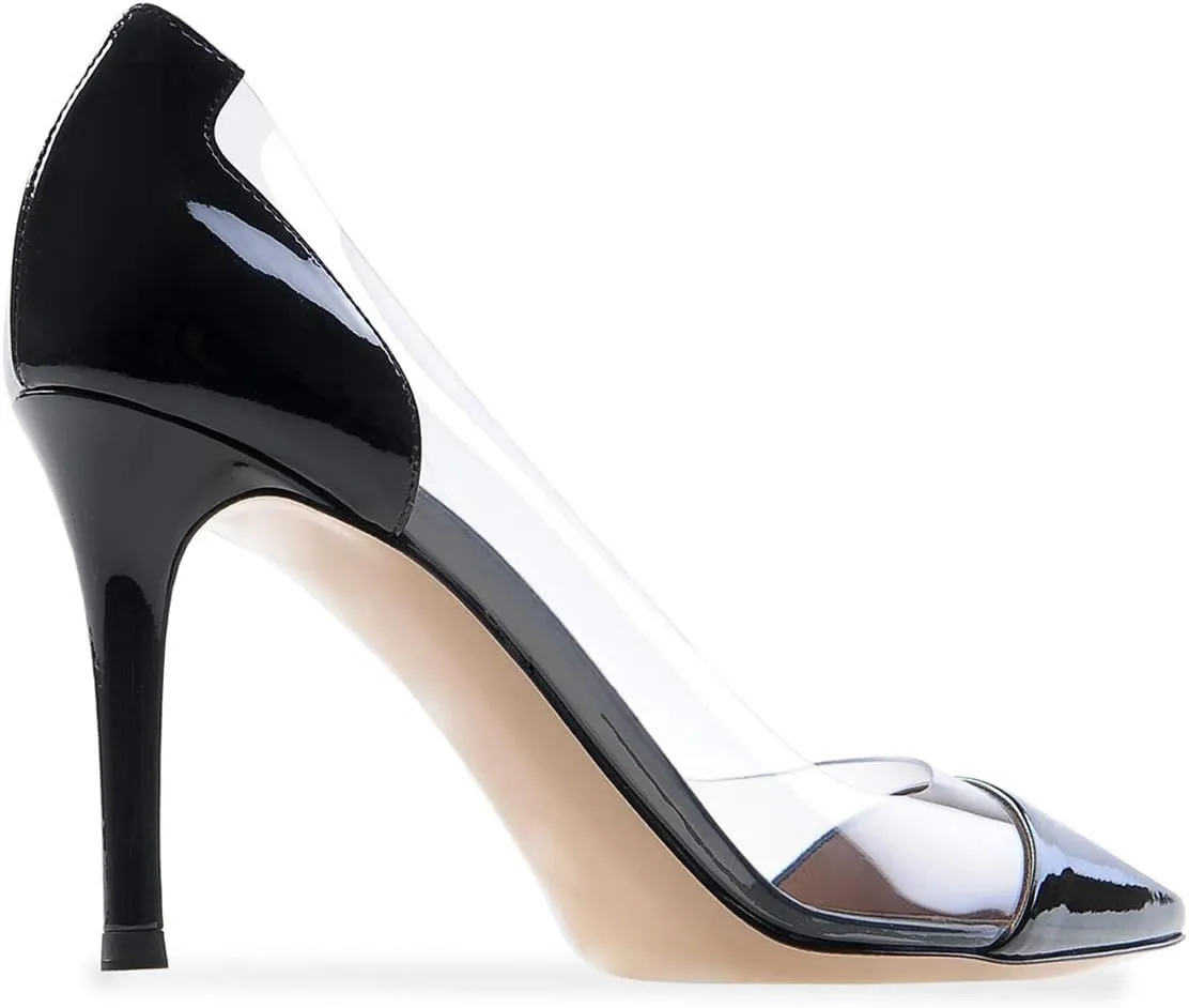 SAMMITOP Women's 80mm Pointed Toe Transparent Pumps Clear PVC High Heels Dress Shoes