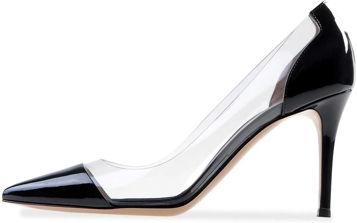 SAMMITOP Women's 80mm Pointed Toe Transparent Pumps Clear PVC High Heels Dress Shoes