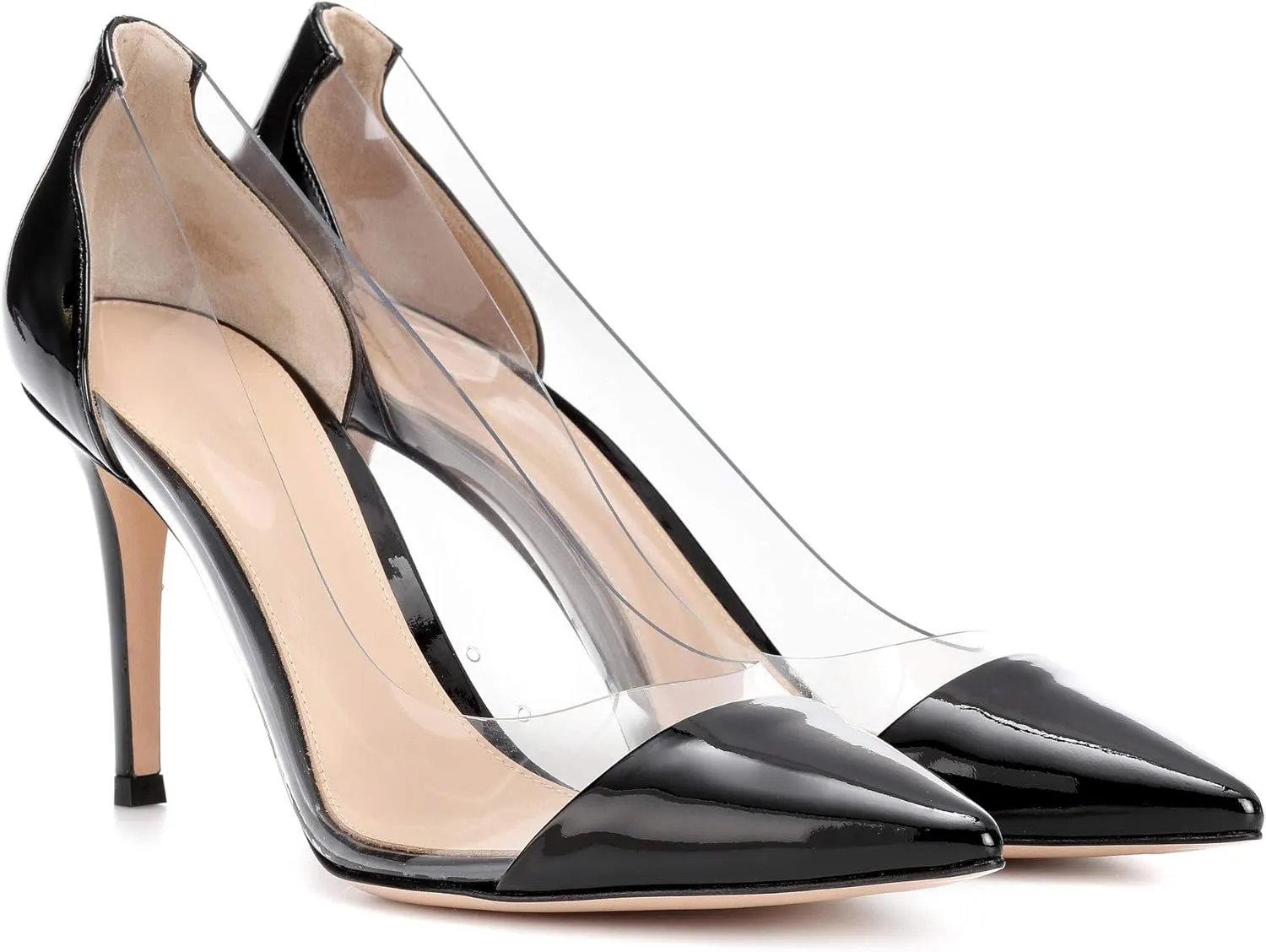 SAMMITOP Women's 80mm Pointed Toe Transparent Pumps Clear PVC High Heels Dress Shoes