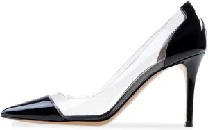 SAMMITOP Women's 80mm Pointed Toe Transparent Pumps Clear PVC High Heels Dress Shoes