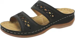 Sandals for Women 2025 Wide Width Comfortable Arch Support Orthopedic Slip On Sandals Orthotic Embroidered Slippers