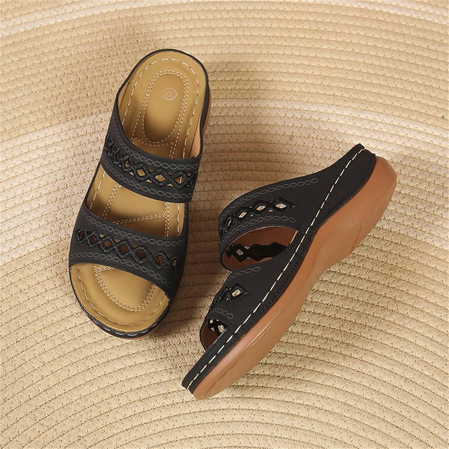 Sandals for Women 2025 Wide Width Comfortable Arch Support Orthopedic Slip On Sandals Orthotic Embroidered Slippers