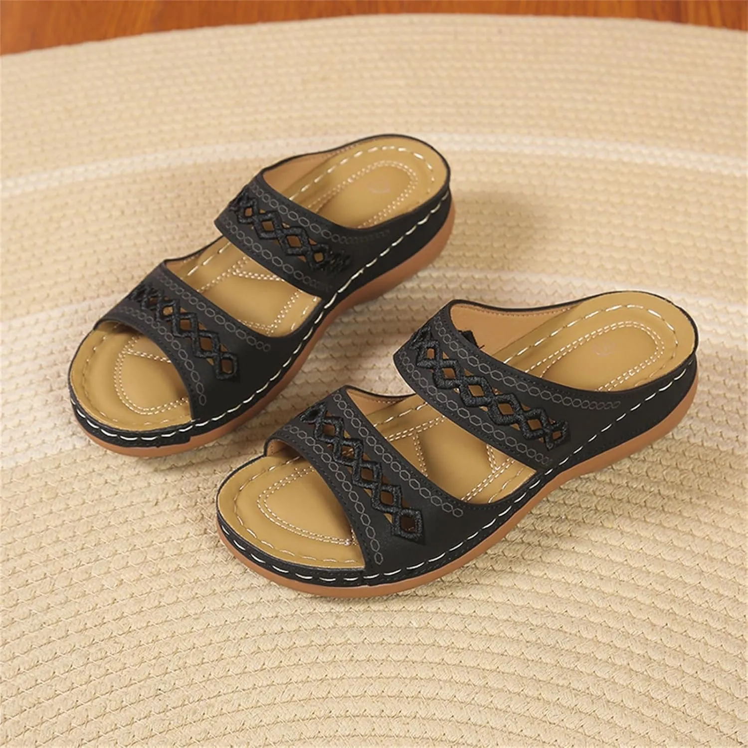 Sandals for Women 2025 Wide Width Comfortable Arch Support Orthopedic Slip On Sandals Orthotic Embroidered Slippers