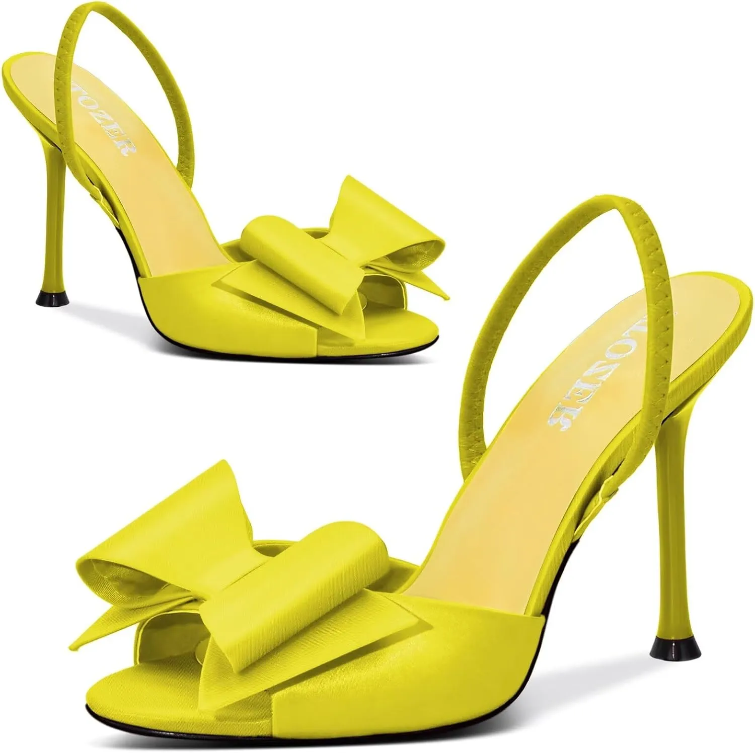 Satin High Heels Slingback Open Toe Mules Sandals Bow Stiletto Sexy Heels Comfortable Wedding Party Shoes