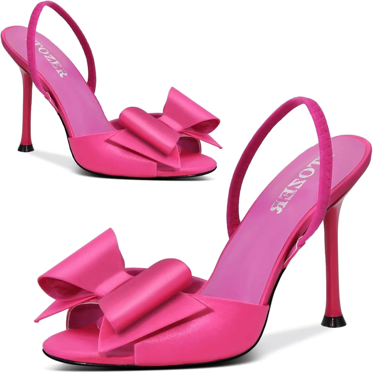 Satin High Heels Slingback Open Toe Mules Sandals Bow Stiletto Sexy Heels Comfortable Wedding Party Shoes