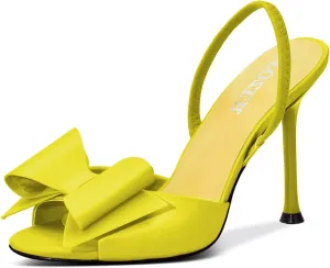 Satin High Heels Slingback Open Toe Mules Sandals Bow Stiletto Sexy Heels Comfortable Wedding Party Shoes