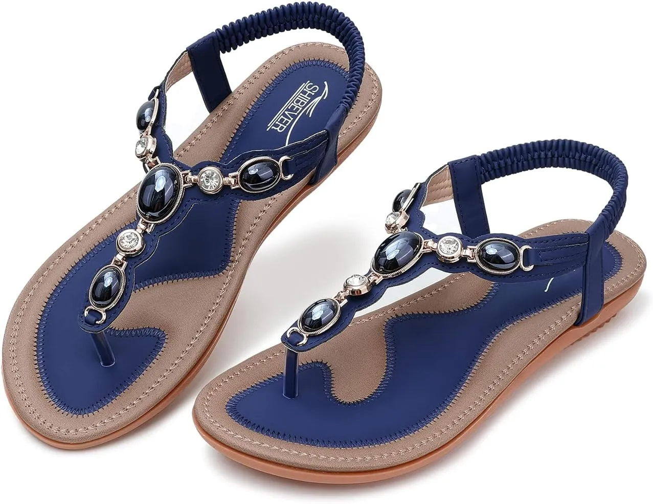 SHIBEVER Flat Sandals for Women Dressy: Summer Comfortable Dress Thong Flats Sandal