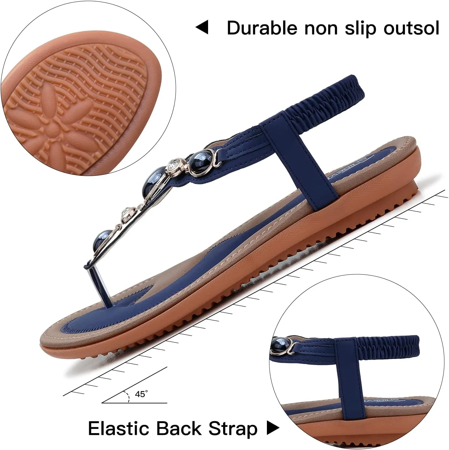SHIBEVER Flat Sandals for Women Dressy: Summer Comfortable Dress Thong Flats Sandal