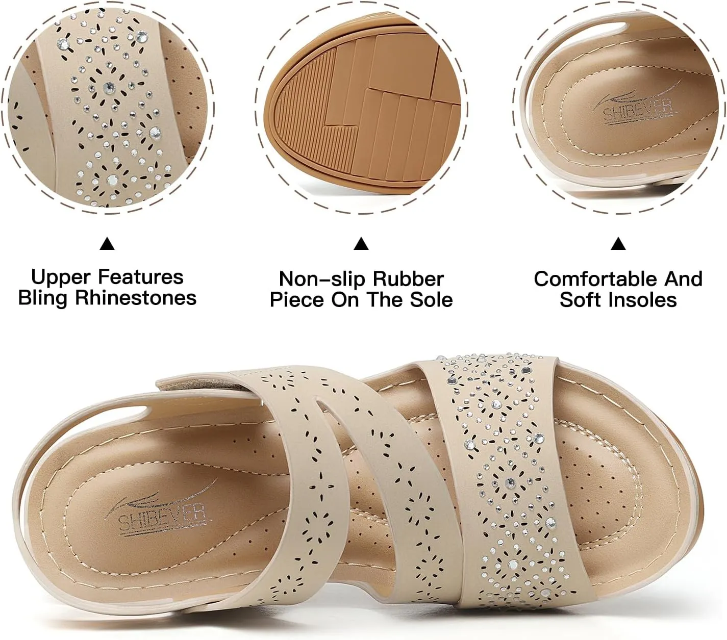 SHIBEVER Wedge Sandals For Women Low: Dressy Summer Sandal - Comfortable Rhinestone Sandals