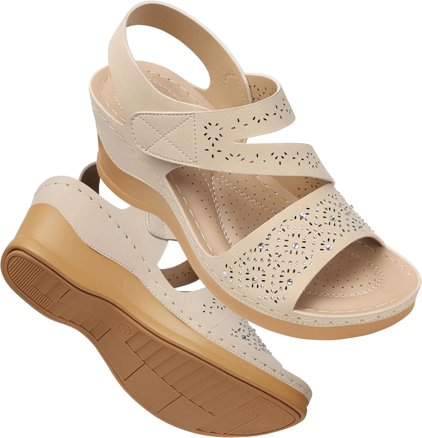 SHIBEVER Wedge Sandals For Women Low: Dressy Summer Sandal - Comfortable Rhinestone Sandals