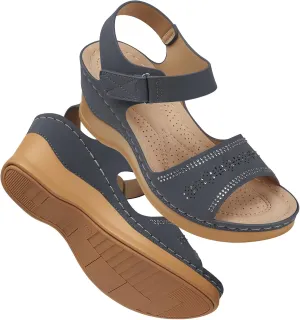 SHIBEVER Wedge Sandals For Women Low: Dressy Summer Sandal - Comfortable Rhinestone Sandals