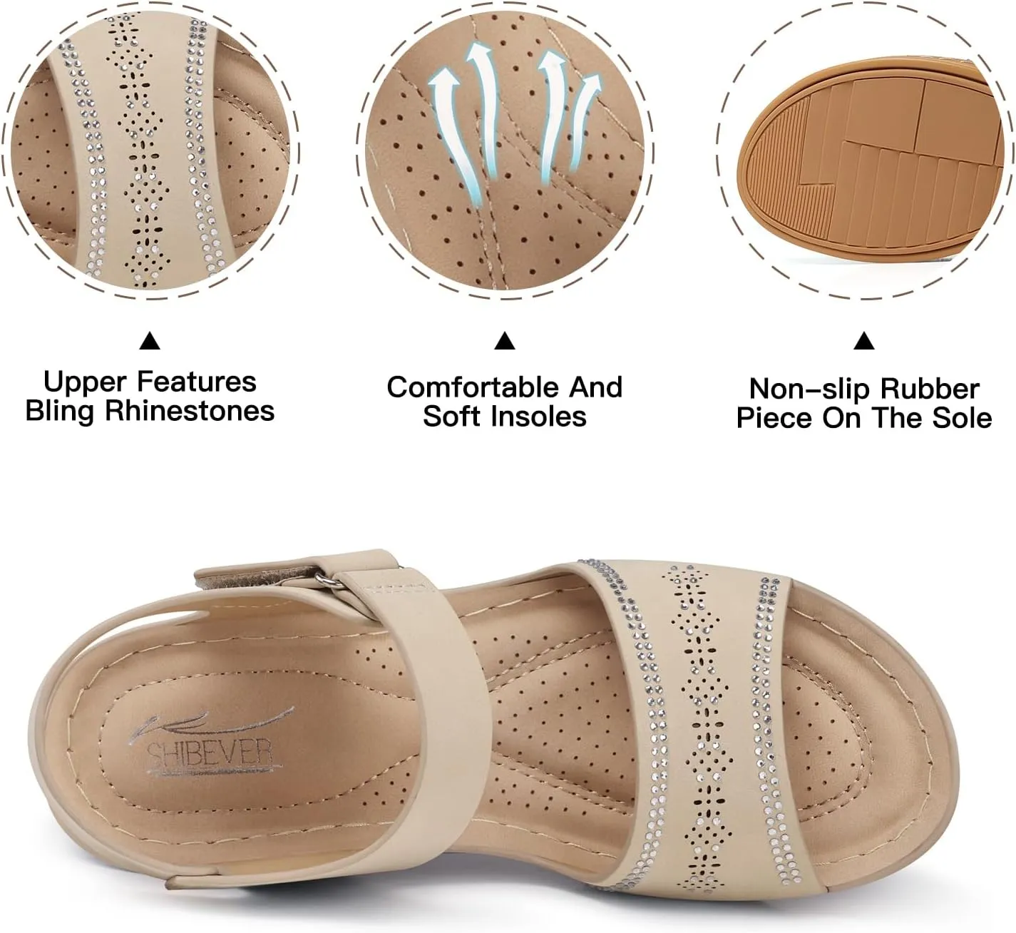SHIBEVER Wedge Sandals For Women Low: Dressy Summer Sandal - Comfortable Rhinestone Sandals
