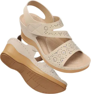 SHIBEVER Wedge Sandals For Women Low: Dressy Summer Sandal - Comfortable Rhinestone Sandals