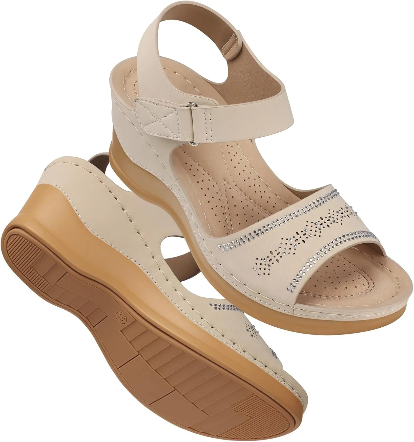 SHIBEVER Wedge Sandals For Women Low: Dressy Summer Sandal - Comfortable Rhinestone Sandals