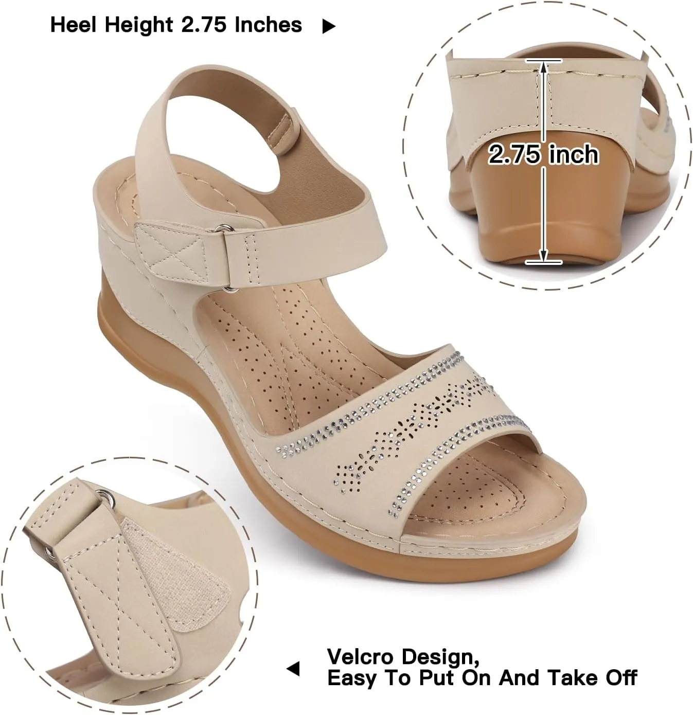 SHIBEVER Wedge Sandals For Women Low: Dressy Summer Sandal - Comfortable Rhinestone Sandals