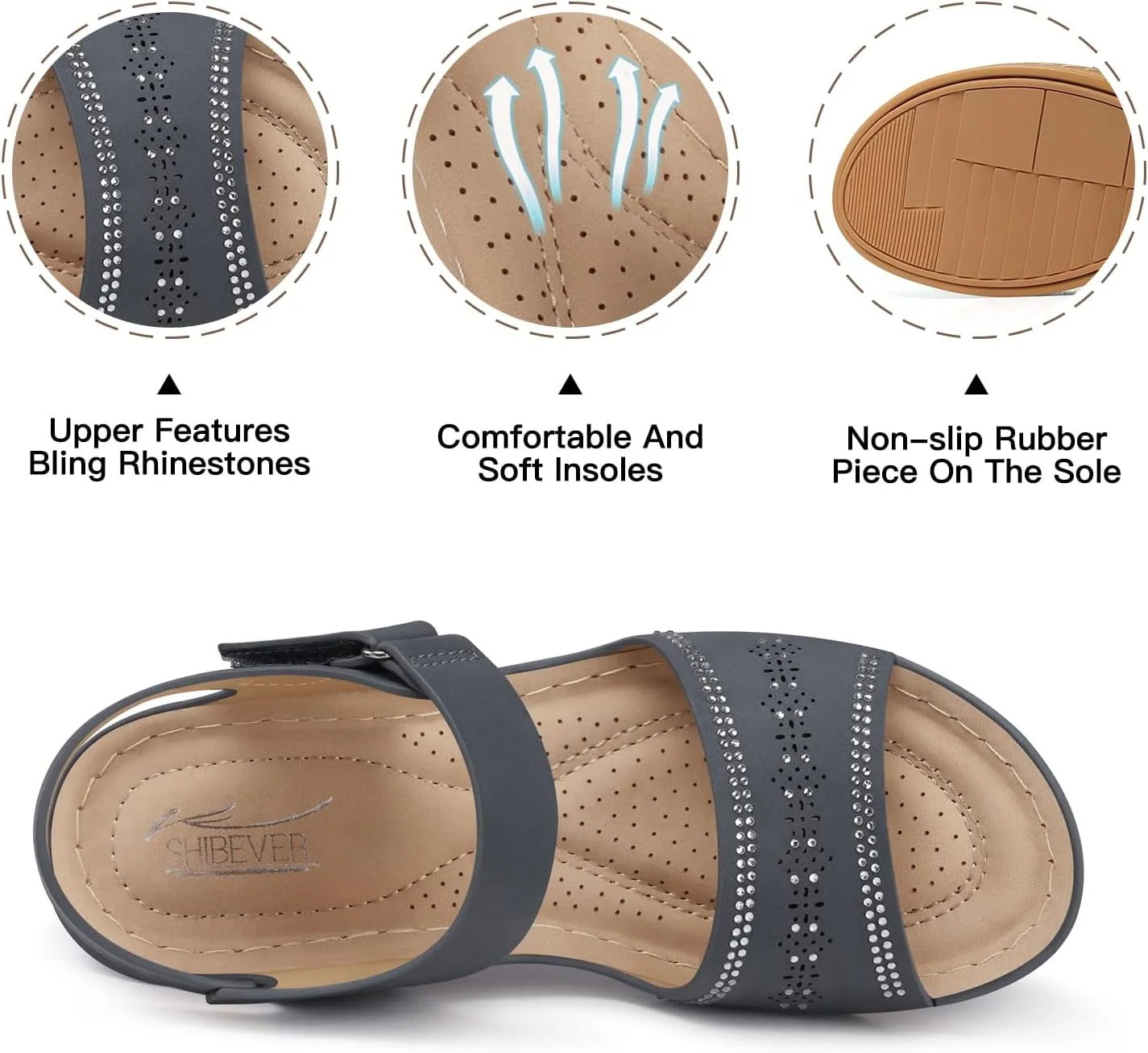SHIBEVER Wedge Sandals For Women Low: Dressy Summer Sandal - Comfortable Rhinestone Sandals