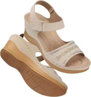 SHIBEVER Wedge Sandals For Women Low: Dressy Summer Sandal - Comfortable Rhinestone Sandals