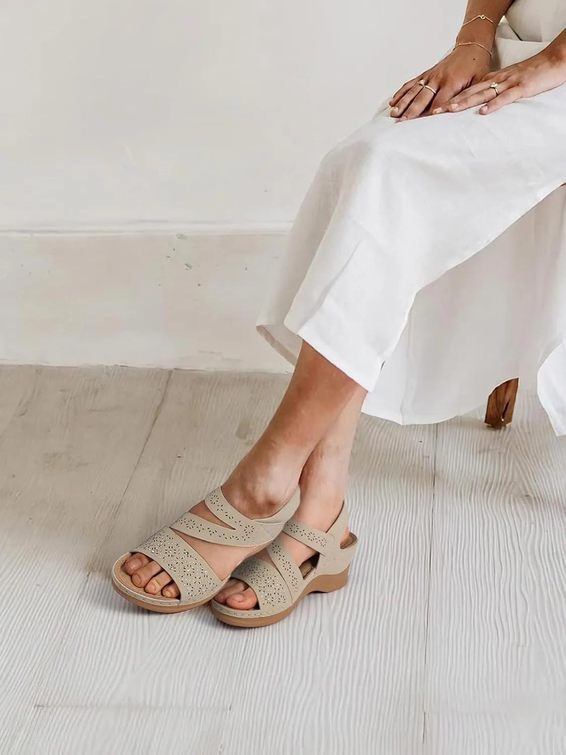 SHIBEVER Wedge Sandals For Women Low: Dressy Summer Sandal - Comfortable Rhinestone Sandals